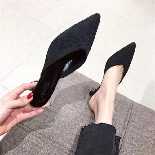 Female Black High Quality Pointed Toe Slip on High Heel Shoes Women Casual Comfort Stylish Spring & Summer Party Heels E5973
