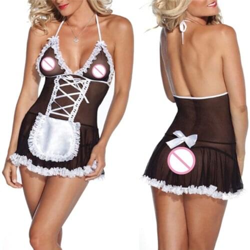Women Sexy Lingerie Dress Maid Costumes Sexy Exotic dress Hot Lingerie Halter Temptation Bow Installed Spices Suit Sleepwear