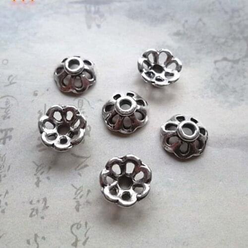 100pcs/lot Pretty Retro Hollow Out Flower Bead Caps 8mm Tibetan Silver Alloy Decoration End Caps Women Jewelry Making Fringe Cap