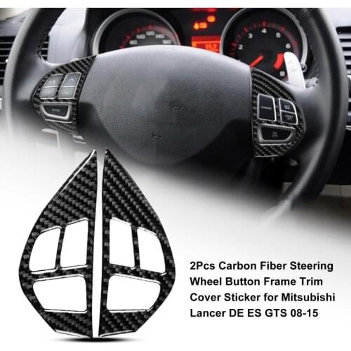 2Pcs Carbon Fiber Steering Wheel Button Frame Trim Cover Sticker for Mitsubishi Lancer DE ES GTS 08-15