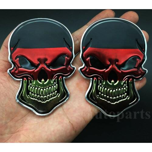 2pcs Germany Flag Skull Evil Car Auto Rear Trunk Body Decal Sticker Badge Emblem