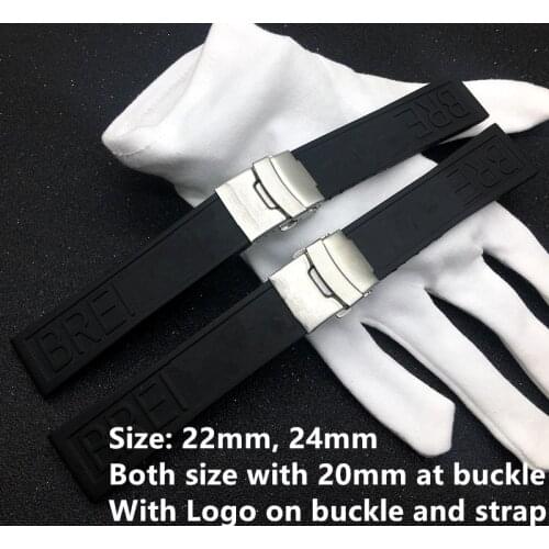 22mm 24mm Watch Band Bracelet Soft Belt Black Nature Rubber Silicone Watchband For Navitimer/Avenger/Breitling Strap Logo on