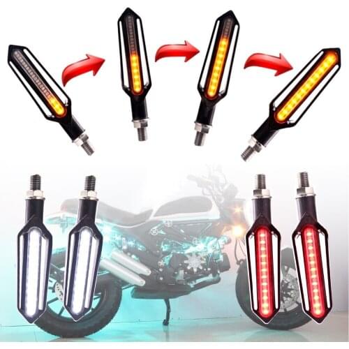 4X LED Motorcycle Amber Turn Signals Flowing Tail Light Motorcycles Flashing motorcycle Indicato Red Brake light White Day light
