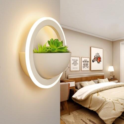 White Modern led Wall lights for Bedside Bedroom/Dinning Room/Restroom decoration With Plant Led Wall Lamp Home Decoration