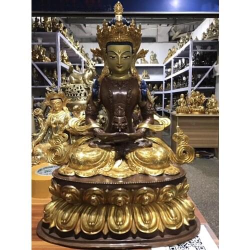 Large 46CM Huge # High-grade quality gilding gold Buddha statue HOME family Temple Tibet Nepal Lotus Amitayus Tathagata Buddha
