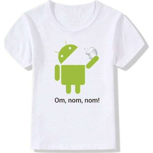 2019 Children Kids Print Android Robot With Apple Funny T-shirt O-Neck Short Sleeve Summer Boy&Girl Humor Top Tee T Shirt ooo807