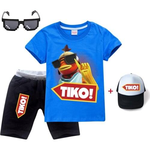 Kids Tiko! T Shirt Fishstick Set Boys Summer Cotton Short Sleeve Shirt Pants Fashion Childrens Clothing Girls Clothing Set