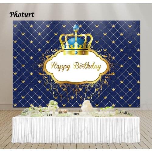 PHOTURT Royal Crown Birthday Party Backdrop Little Prince Photography Background Golden Vinyl Photo Banner For Decorate Props