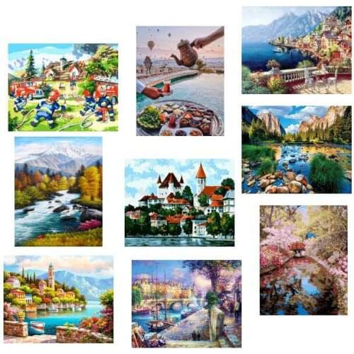 City Landscape Painting By Numbers For Adults DIY Kits HandPainted On Canvas With Framed Oil Picture Drawing Coloring By Number
