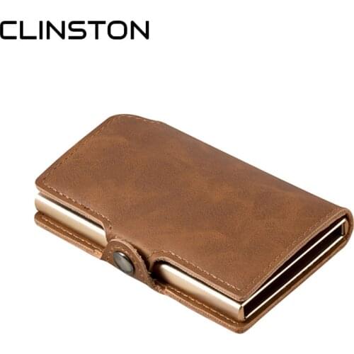 RFID Blocking Fashion Automatic Leather Credit Card Holder Mens Metal Aluminum Alloy Purse Business ID Cardholder Slim Wallet