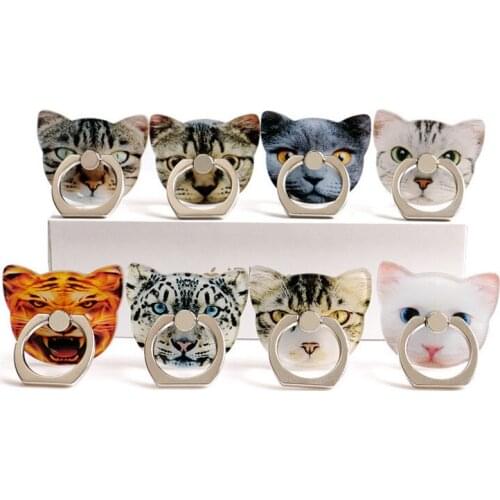 Hot Sales 1 Piece Acrylic Universal Mobile Phone Holder Ring Stand Lovely Cat Head Cartoon Smartphone Finger Phone Ring Holder