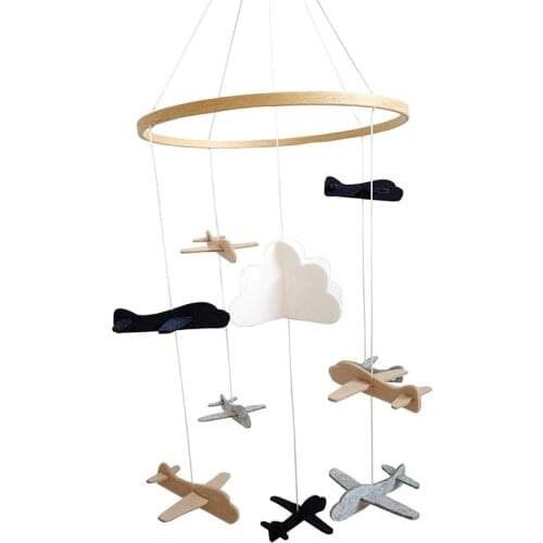 Crib Mobile Airplanes & Cloud Nursery Decoration Grey and White, Navy Blue, Tan Baby Crib Mobile for Boys