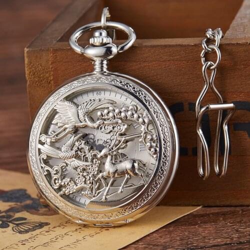 2019 New Fawn Skeleton Mechanical Pocket Watch Men Woman Antique Luxury Brand Necklace Pocket & Fob Watches Chain Male Clock