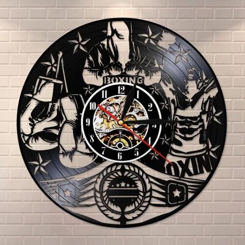 LP Wall Clock Fighting Sports Boxing Vingtage Vinyl RecordWall Art Pugilist Man Cave Motivation Manly Decoration Boxers Gift
