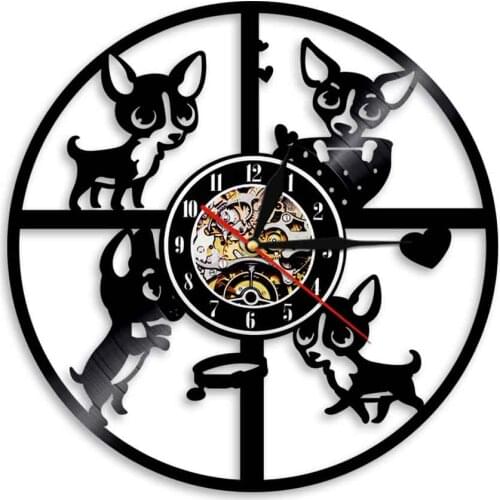 Chihuahua Dog Silhouette Led Backlight Modern Animals Vinyl Record Wall Clock Home Decorative Handmade Gift For Dog Lover