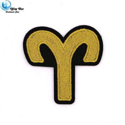 New 1 pcs size : 6.7*6.8cm Iron-on Embroidered Gold Aries logo STYLE garment Appliques accessory patches Free shipping P-133