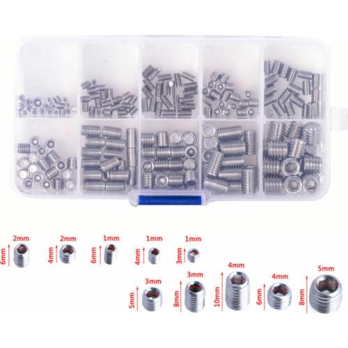 NEW 200pcs Stainless Steel Hex Socket Set Screw Grub Screws Assortment Kit M3-M8