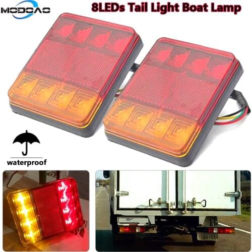 New Waterproof 8 LED Car Tail Light Rear Lamps Pair Boat Trailer 12V Rear Parts for Trailer Truck Car Lighting Waterproof IP65