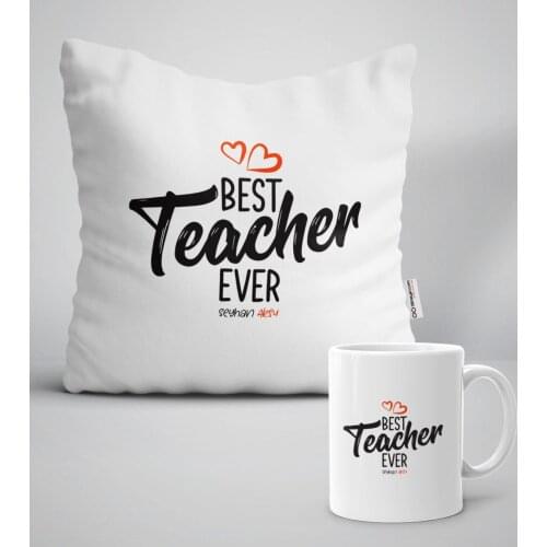 Personalized Best Teacher White Pillow Mug Seti-13