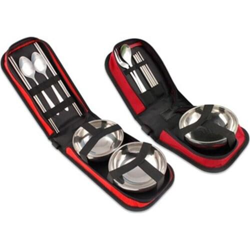 Outdoor stainless steel cutlery bag portable travel folding picnic package barbecue picnic tableware set travel supplies