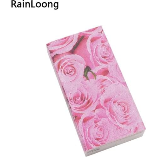 [RainLoong] Rose Flower Printed Pocket Napkin Tissue Handkerchiefs For Decoration Personal Care 21*21cm 5packs (10pcs/pack)