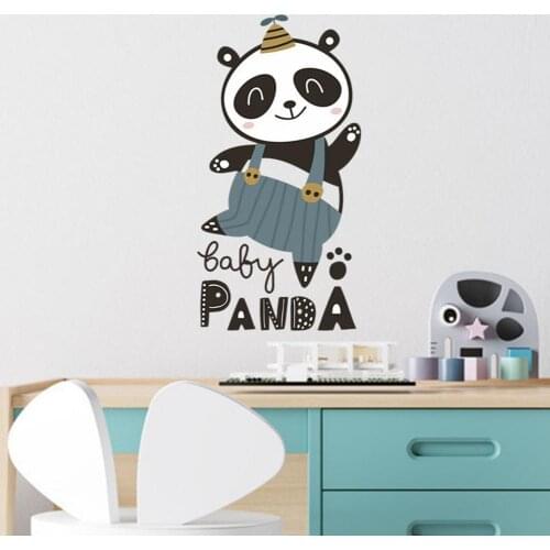 Sticker Cartoon Panda Pattern Self-adhesive PVC Home Background Wall Sticker for Children Mural Decals for Kids Baby Bedroom