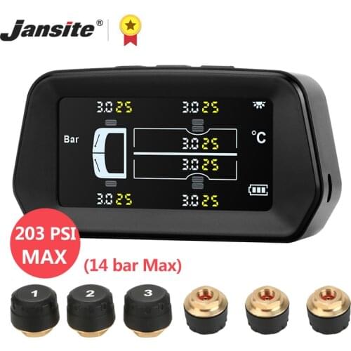 Jansite TPMS Car Alarm Tire Pressure Six Sensors Monitoring System Auto Security Tyre 116 PSI max pressure Big Screen truck tpms