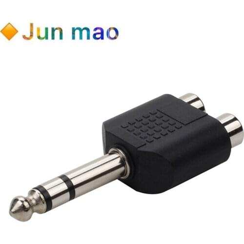 1PCS Adapter Connector Omzetten Dual Spoor 6.35/6.5 Naar Dual Rca Female 6.5 Av 6.35/6.5 Side Voor rca 1-Te-2