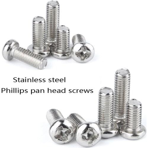 100pcs M1 M1.2 M1.4 M1.6 M2 M2.5 304 Stainless steel Cross Round Phillips Pan Head Screw Bolt Dia1-2.5mm Length 3-16mm
