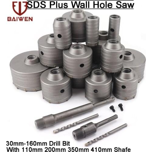 30-160mm SDS Plus Wall Hole Saw Drill Bit Cutter Tools with Round Shaft Concrete Cement Stone Hole Opener Electric Hammer Tool