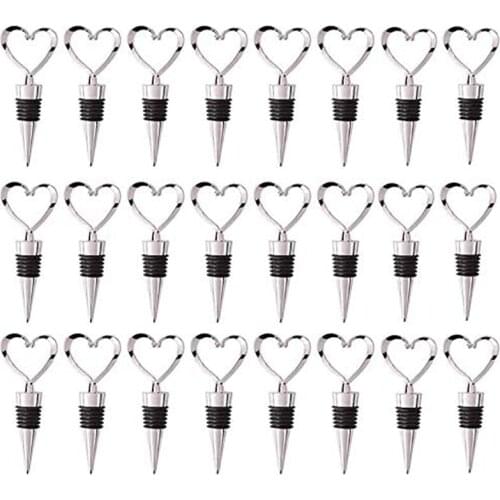24 Pack Love Design Heart Shape and Beverage Wine Bottle Stoppers with White Sheer Bag for Wedding,Holiday Party