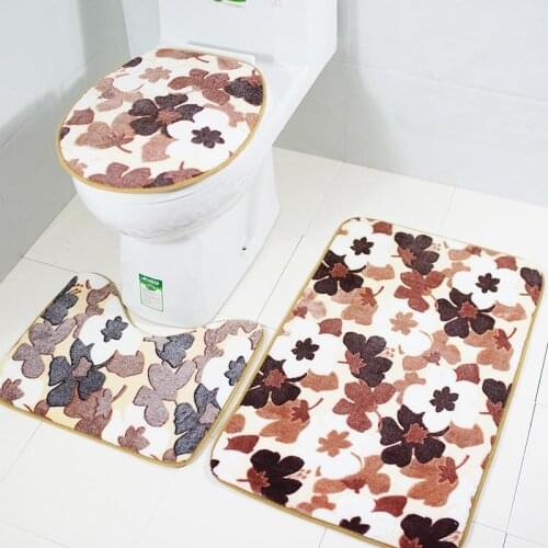 3pcs/set New Leaves Flannel Fabric Toilet Seat Cover Plants Overcoat Toilet Case Bathroom Door Non-slip Mat Home Decoration