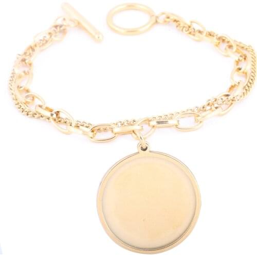 5pcs stainless steel chain bracelet bezel blanks fit 20mm cabochon base setting trays diy jewelry making accessories