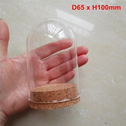 60 x Empty Clear Glass Cloche Bell Jar Display Case With Round Cork Base For Wedding DIY Decor D65 x H100mm Wholesale