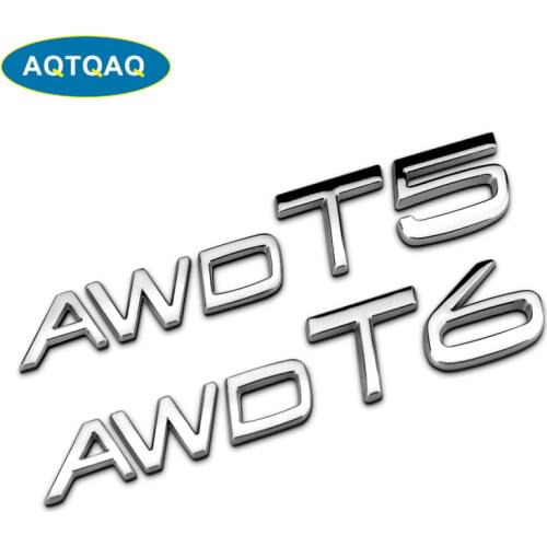 AQTQAQ 1Pcs 3D Metal AWD T5 T6 Car Side Fender Rear Trunk Emblem Badge Sticker Decals for Volvo S60L XC60 V40 XC90,Car stickers