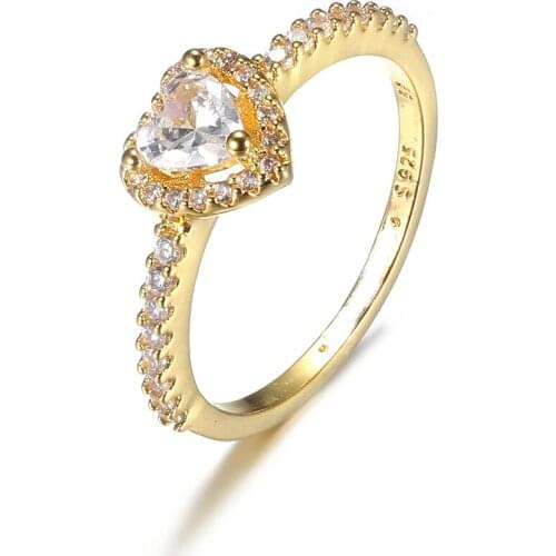 S925 Shine Sparkling Love Heart With Crystal Ring For Women Wedding Party fit Lady Fine Jewelry