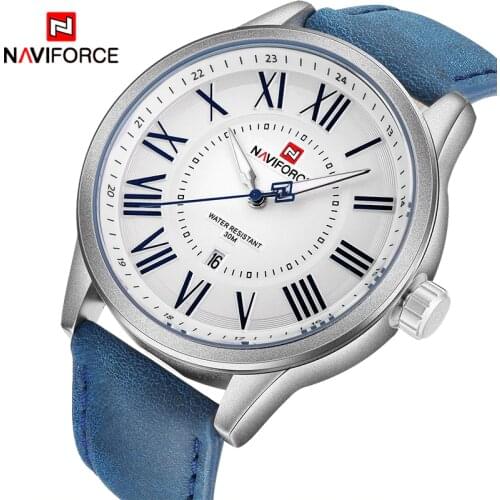 Naviforce Top Luxury Brand Men Leather Strap Sports Watches Mens Quartz Date Clock Man Waterproof Wrist Watch Relogio masculino