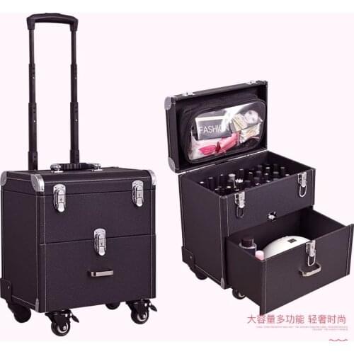 New Nail tattoo Rolling luggage Men multifunction trolley suitcases Women high quality Makeup Toolbox cosmetic case with wheel