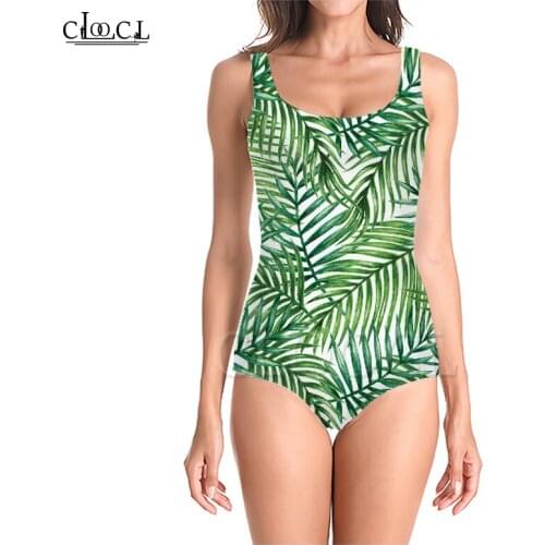CLOOCL Newest Fashion Green Leaves 3D Print One-piece Swimsuit Women Swimming Bathing Suit Sleeveless Slim Sexy Girl Beachwear