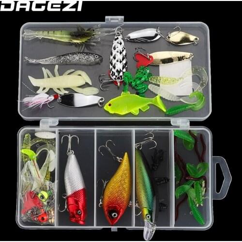 DAGEZI Mix Minnow Popper Spoon Jig Head Hooks 76Pcs Fishing Lure Set Fishing bait Kit With Box Artificial Bait Fishing Tackle