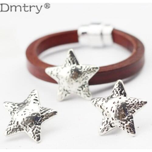 Dmtry 5pcs/lot Ancient Silver Five Star Beads Spacer For 10*6mm Licorice Leather Cord Making Handmade Jewelry Findings LC0123
