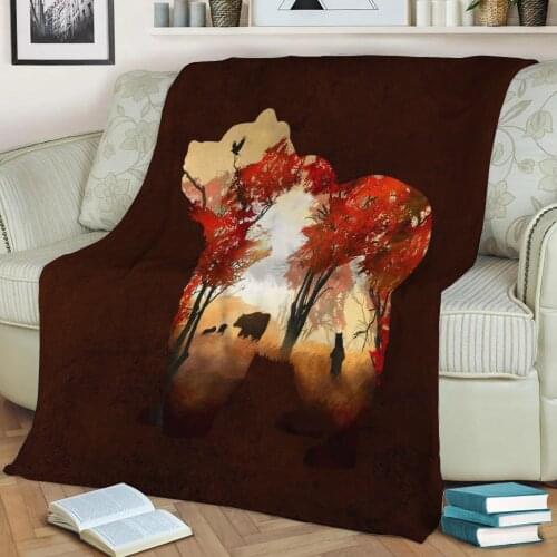 Bears in the Woods Flannel Throw Blanket 3D Printed Keep Warm Sofa Child Blanket Home Decor Textiles Dream Family Gift