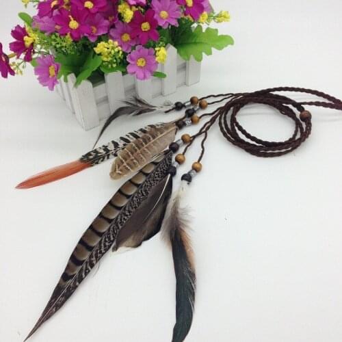 Bohemian Style Indian Feather Headband Headdress Hair Rope Headwear Tribal Hippie Handmade Hair Accessories for Women 34