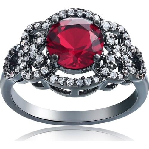 Hainon Fashion Red Crystal Micro Paved Zircon Black Gold/Silver Color Rings for Women Wedding Jewelry Engagement Luxury Gift