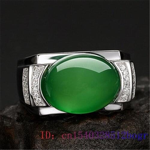Green Jade Ring Crystal Charm Chalcedony Fashion Jewelry Amulet Zircon Women 925 Silver Gifts Gemstone Natural Men