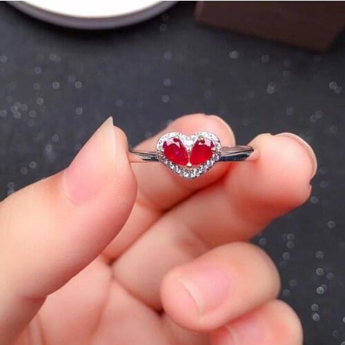 Cute Silver Heart Gemstone Ring for Girl 3mm*5mm Natural Ruby Silver Ring 925 Sterling Silver Ruby Ring Gift for Girlfriend