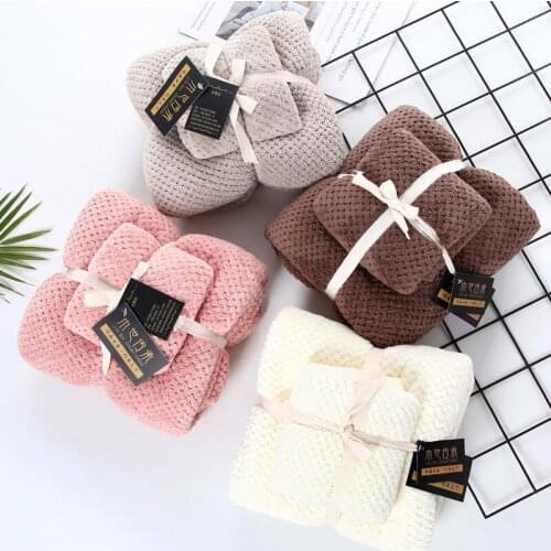 Coral velvet waffle towel set absorbent thick adult bathroom towel high quality gift towel