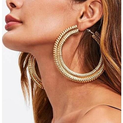 Thick Metal Large Hoop Earrings For Women Circle Chain Statement Big Earrings Women Fashion Jewelry Golden Silver Color UKMOC