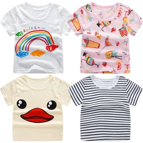 2018 Summer Girls & Boys Short Sleeve T Shirts Cartoon Print T-shirt Striped Tee Shirt Cotton Girls Tops For Kids Clothing