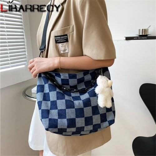 Cute Pendant Design Ladies Shoulder Bag Fashion Plaid Designer Women Messenger Bags High Quality Canvas Womens Travel Bag Sac